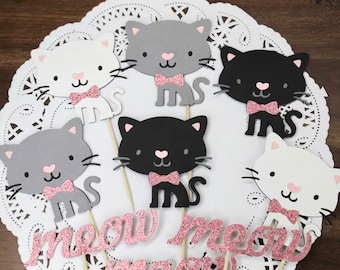 Cat Cupcake Toppers - Meow Toppers - Kitten Party - Cat Party Decorations - Cat Birthday Party Decorations