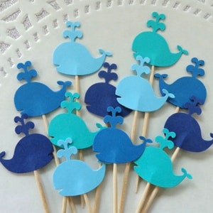 Whale Cupcake Toppers - Food Picks - NEW Larger Size 1.5&quot; - Party Picks - Nautical Baby Shower - Birthday Party