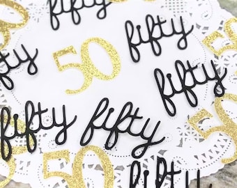Confeti para 50 cumpleaños - Confeti para cincuenta - Decoraciones para fiestas - Números brillantes - Confeti para edades - Confeti negro y dorado