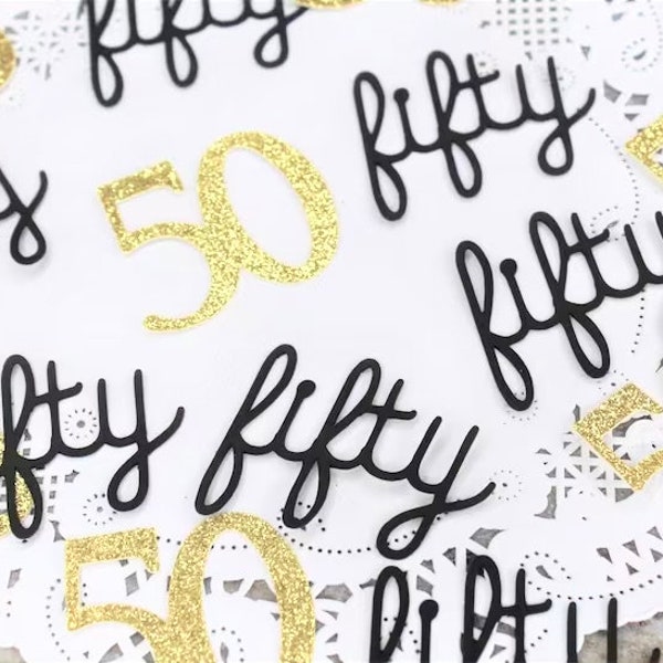 50th Birthday Confetti - Fifty Confetti - 50 Party Decorations - Glitter Numbers - Age Confetti - Black and Gold Confetti