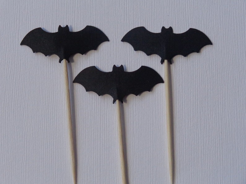 24 Black Bat Party Picks Cupcake Toppers Food Picks image 4