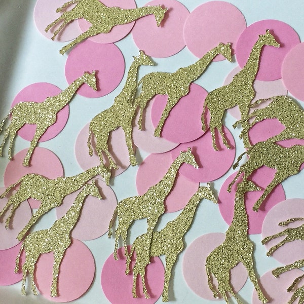 Giraffe Gold Glitter Confetti - PInk and Gold Safari Party Decor - Girl Giraffe Birthday Party - Gold Jungle - Set of 210 Pieces