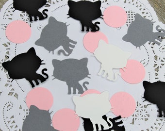 Confeti de gato - decoraciones de fiesta de gatito - suministros de fiesta de gatito - decoración de fiesta temática de gato - gris rosa y gatos negros