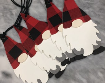 Gnome Gift Tags - Holiday Gnome Tags - Set of 6 - Red & Black Buffalo Plaid