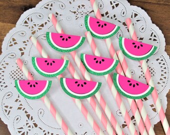 Watermelon Paper Straws - One in a Melon Theme Party - Tutti Fruiti Party - BBQ Theme  - Summer Picnic Decorations