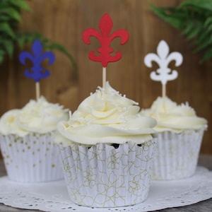 Fleur De Lis Cupcake Toppers - Red White Blue Food Picks - Fleur Cupcake Toppers - Party Picks - Scouts Party Decor