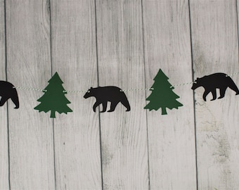 Black Bear and Tree Garland - Lumberjack Pary - Woodland Party Decor - Wild One Theme - Birthday Decor