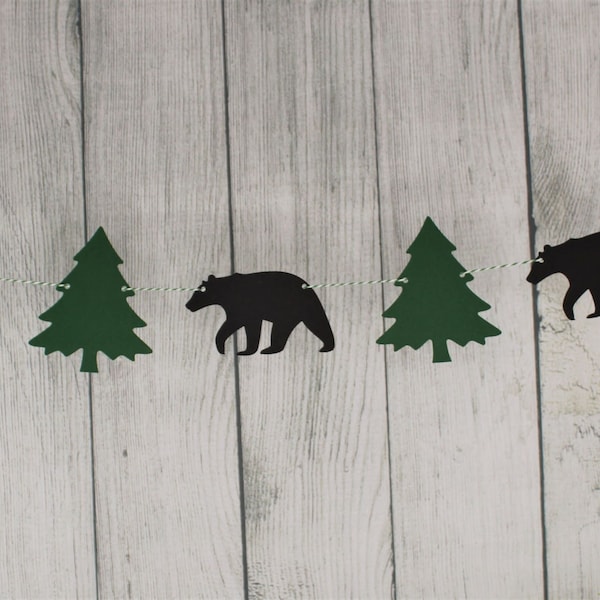 Black Bear and Tree Garland - Lumberjack Pary - Woodland Party Decor - Wild One Theme - Birthday Decor