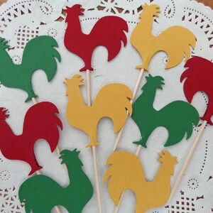 Rooster Cupcake Toppers - Food Picks - Farm Animal Party Picks - Appetizer Picks - Farm Toppers - Chicken Party
