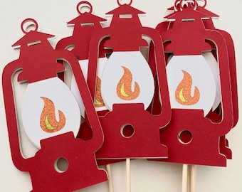 Red Lantern Centerpiece Picks - Camping Theme Party - Camp Birthday Party - Camping Theme Baby Shower - Engagement Party Picks