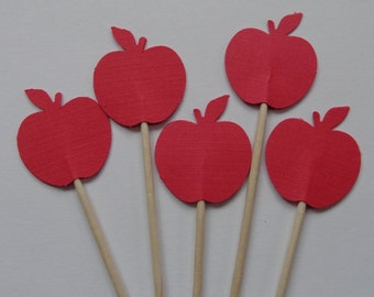 Red Apples Cupcake Toppers - Harvest Food Picks - Princess Party Picks - Small Red Apples Appetizer Picks - Back To School - Homeschool