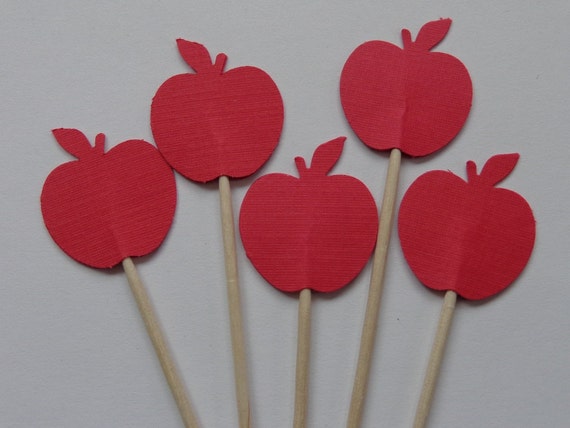 Red Apples Cupcake Toppers - Harvest Food Picks - Princess Party Picks - Small Red Apples Appetizer Picks - Back To School - Homeschool