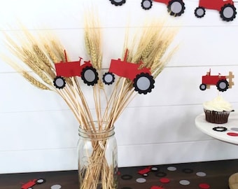 Red Tractor Centerpiece Picks - Choose Your Colors - Farm Theme Party - Tractor Theme Party - Red Tractor Party -