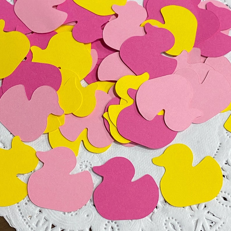 Duck Confetti Yellow and Mixed Pink Rubber Ducky Party Table Scatter Sip and See Party Duck Baby Shower