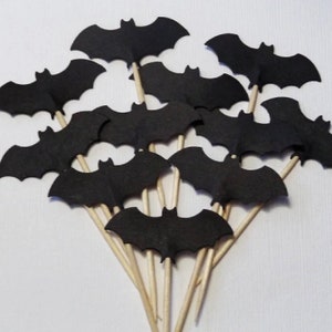 24 Black Bat Party Picks Cupcake Toppers Food Picks image 1