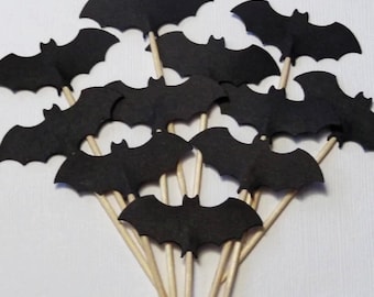 24 Schwarze Fledermaus Party Picks - Cupcake Toppers - Food Picks