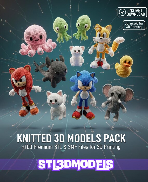Knitted 3D Models Pack + 100 STL & 3MF Files - Commercial Use Allowed