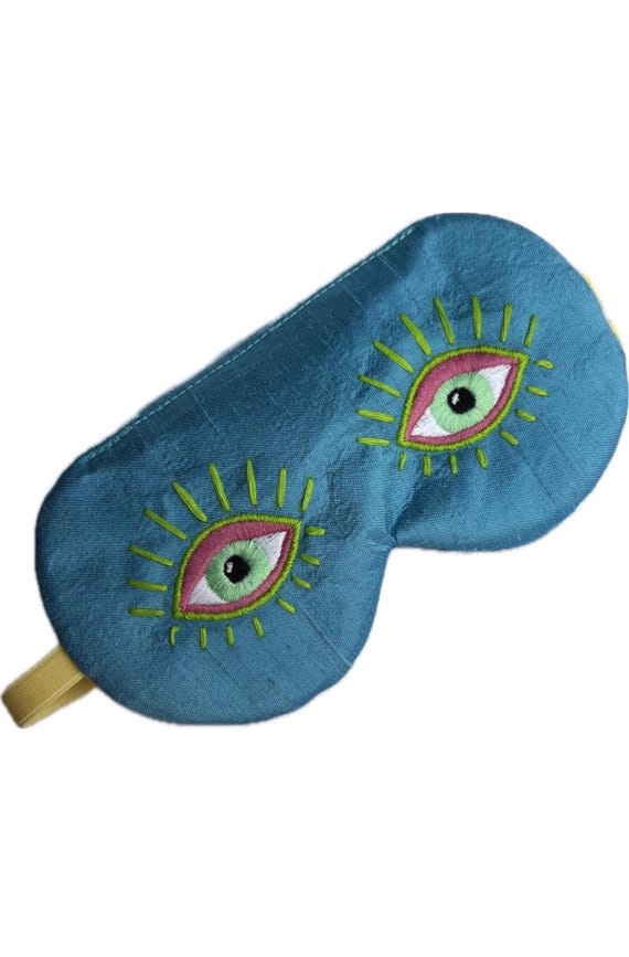 Yellow Silk Sleep Mask, Luxury Silk Eye Mask, Embroidered Eyes, Mulberry Silk Velvet Eye Mask, Travel Sleep Mask, Eye Pillow, EYE of HYPNOS