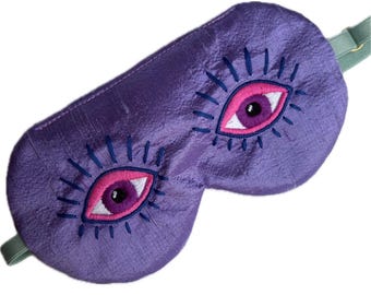 Purple Silk Sleep Mask, Luxury Silk Eye Mask, Embroidered Eyes, Mulberry Silk Velvet Eye Mask,  Travel Sleep Mask, Eye Pillow, EYE of HYPNOS