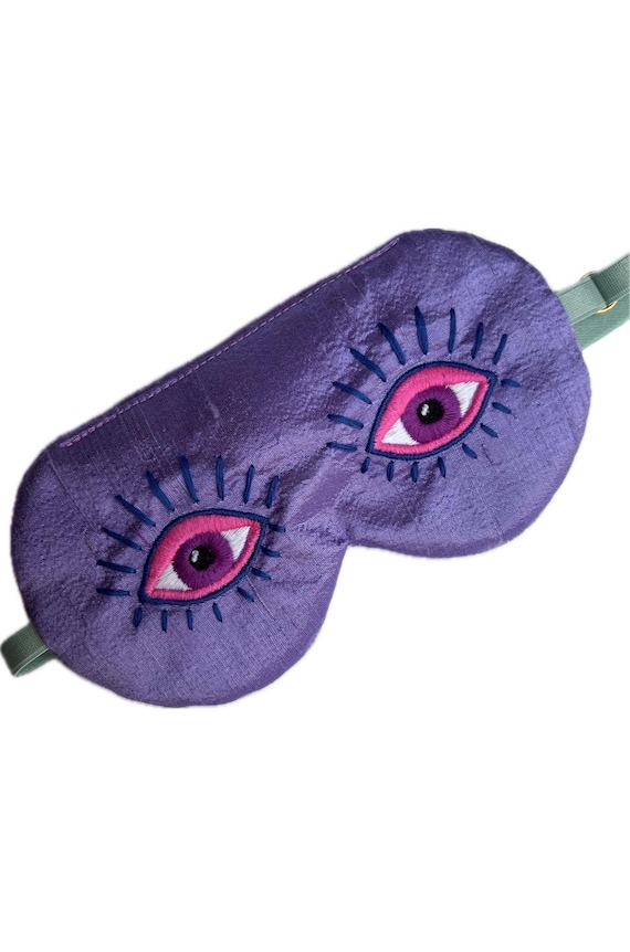 Purple Silk Sleep Mask, Luxury Silk Eye Mask, Embroidered Eyes, Mulberry Silk Velvet Eye Mask,  Travel Sleep Mask, Eye Pillow, EYE of HYPNOS