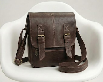 Handmade Men's Leather Messenger Bag | Full Grain Vintage iPad & Tablet Crossbody