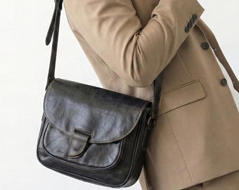 Personalized Men Leather Messenger Bag, Custom Monogram Satchel, Handmade Cowhide Crossbody Gift for Him