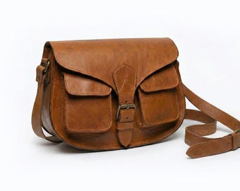 Handmade Leather Crossbody Bag, Vintage Cowhide Messenger Bag