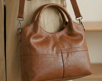 Brown Leather Crossbody HandBag, Vintage Satchel Shoulder Purse