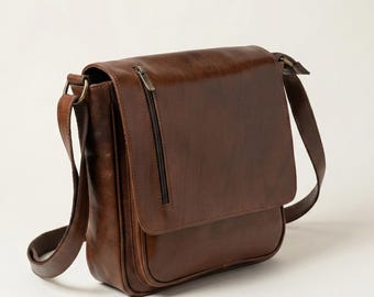 Handmade Personalized Vintage Brown Crossbody Leather Satchel, Tablet & Ipad Leather Messenger Bag
