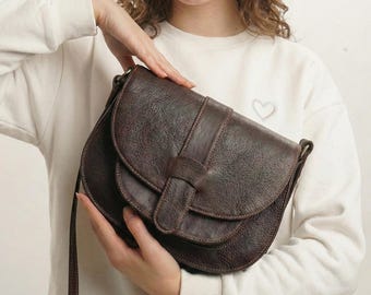 Handmade Leather Crossbody Bag for Women, Full Grain Saddle Handbag