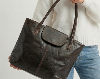 Women Handmade Leather Tote Bag, Vintage Boho Work Laptop Bag