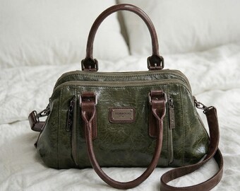Vintage Olive Green Leather Handbag, Women’s Satchel Purse & Crossbody Tote