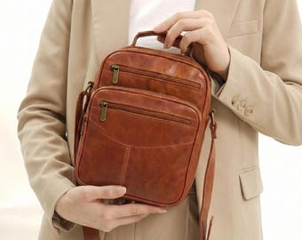 Handmade Leather Crossbody Messenger Bag for Men, Vintage Style Gift