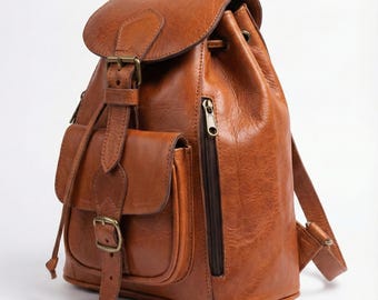 Handmade Moroccan Vintage Leather Backpack – Personalized & Unisex