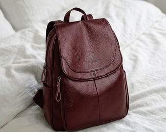 Mini Leather Backpack Purse, Women's Vintage Casual Daypack, Chic School Bag, Gift for Her