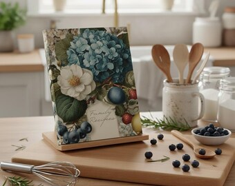 Hortensien-Rezeptbuch, Rezept-Organizer für die Küche mit blauen Hortensien- und Obstmotiven für die Brautparty oder das Geburtstagsgeschenk