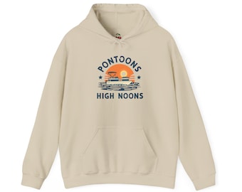 Sudadera con capucha Pontoon & High Noons: sudadera con temática náutica, estilo náutico, capitán de barco y ambiente de vacaciones de verano.