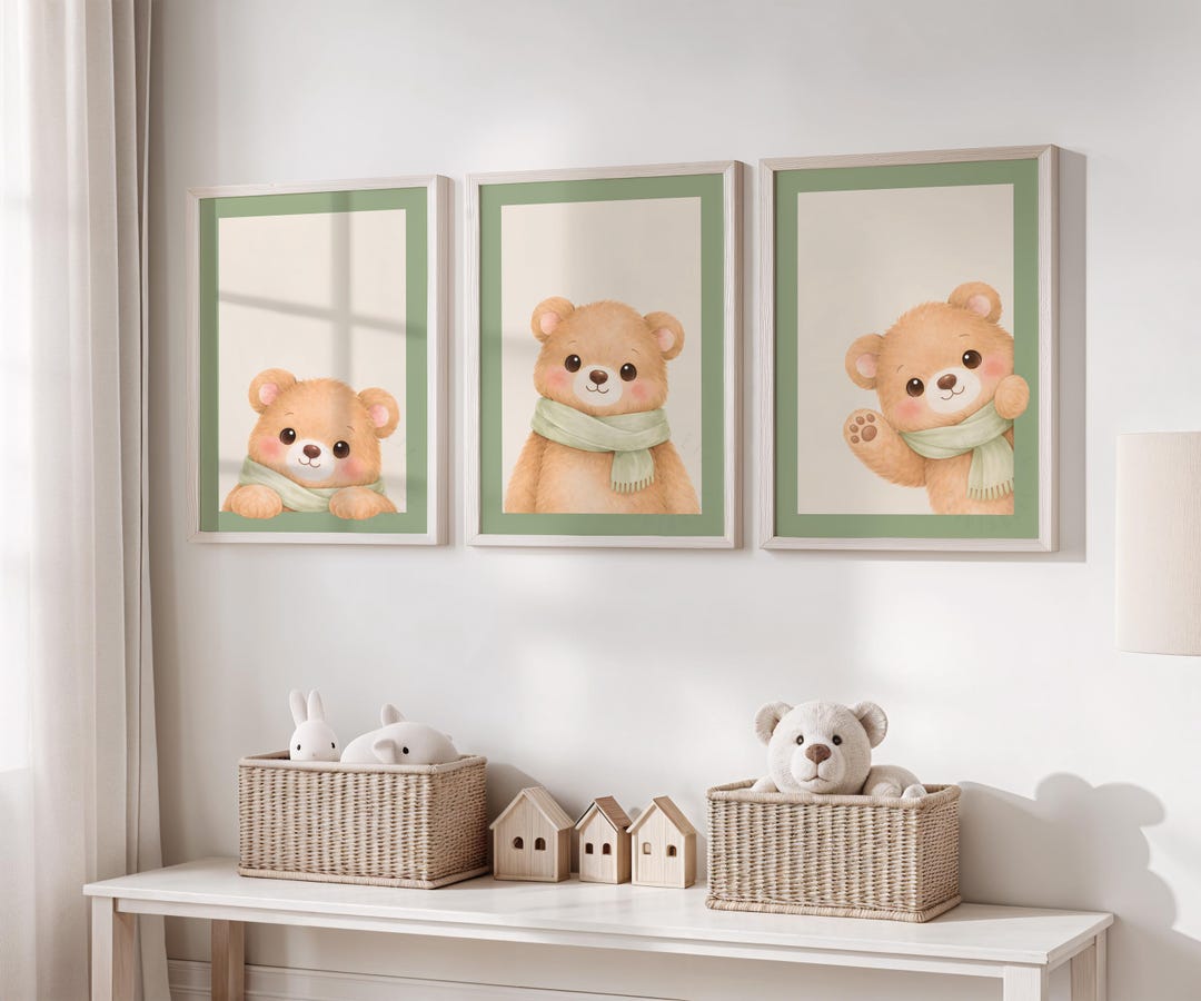 Neutral Bear Nursery Wall Art Set of 3 — Teddy Bear Prints (digital ...