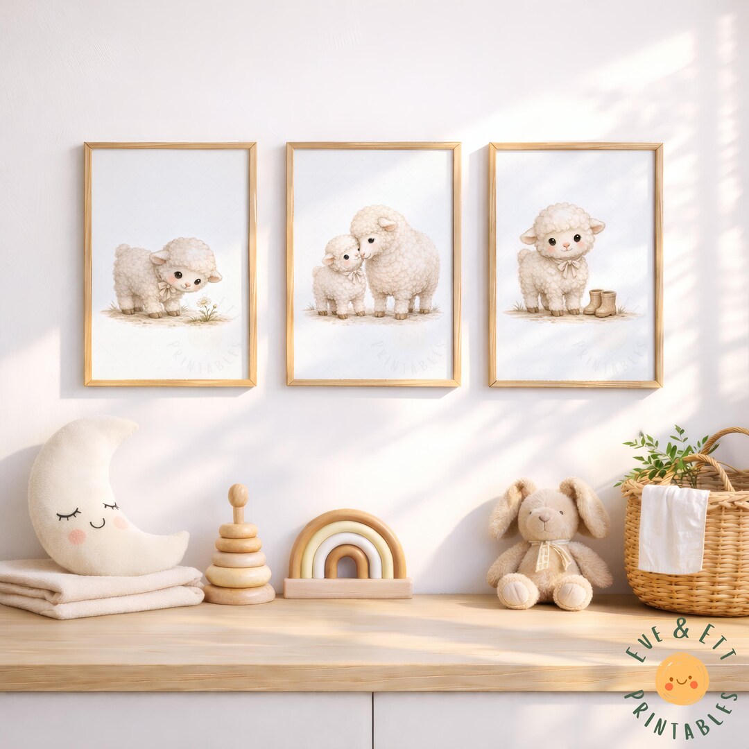 Vintage Lamb Nursery Wall Art Printable Set | Baby Farm Animal Prints ...