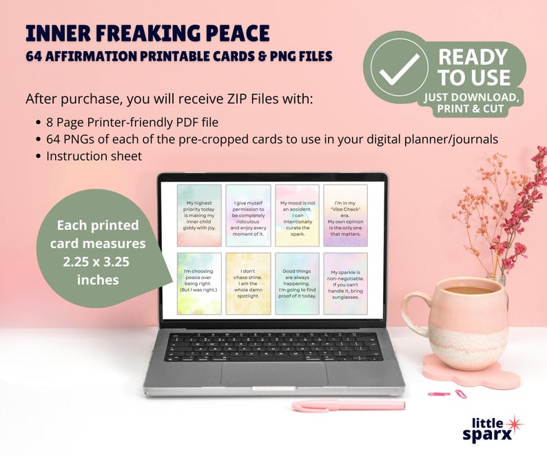 Funny Affirmation Cards | Inner Freaking Peace Printable Self-Care (PDF + PNG) image 2