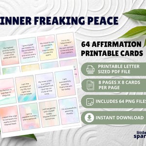 Funny Affirmation Cards | Inner Freaking Peace Printable Self-Care (PDF + PNG) image 1