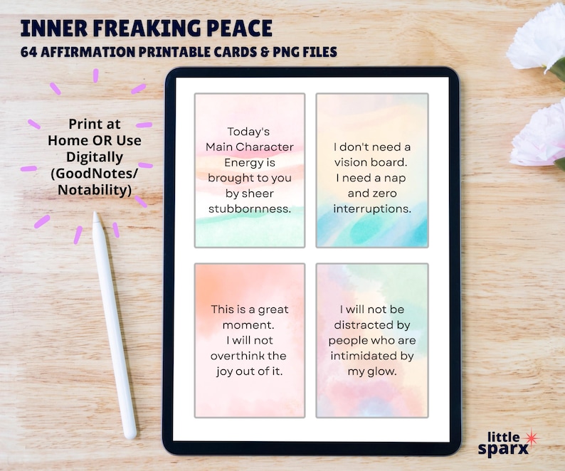 Funny Affirmation Cards | Inner Freaking Peace Printable Self-Care (PDF + PNG) image 3