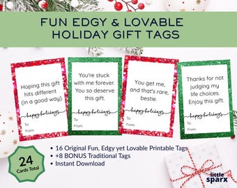 Edgy Funny Christmas Printable Gift Tags | 24 Tags Lovable Holiday Pack | PDF Instant Download