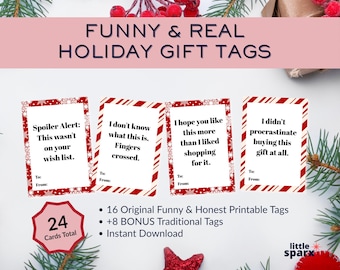 Funny Christmas Printable Gift Tags | 24 Honestly Fun Holiday Tags | PDF PNG Instant Download