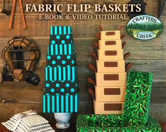 Fabric Flip Basket Pattern and Video Tutorial, 56 sizes, fabric storage bins