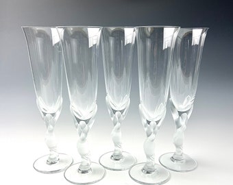 Stunning Crystal Igor Carl Faberge Kissing Doves Large Champagne Flutes Set of 5 Glasses