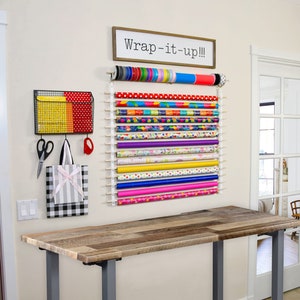 Gift Wrap Storage, Countertop Height, 14 Rolls, Gift Wrap Organizer, Wrapping Paper Organizer, 100% Cotton & Wood Dowels