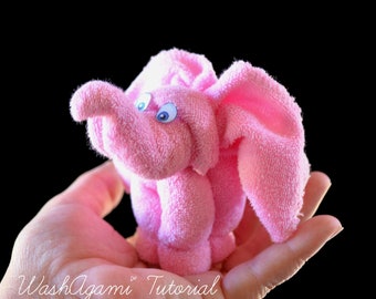 Baby Washcloth Elephant, WashAgami ™, Diaper Cake Topper, Washcloth Animals