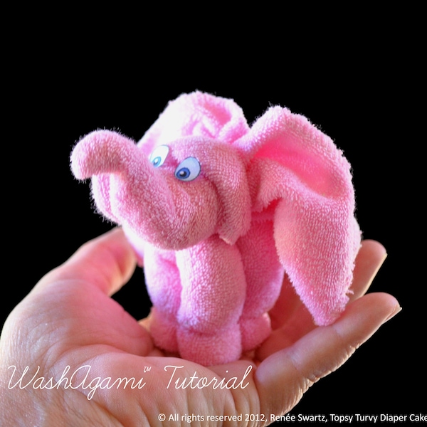 Baby Washcloth Elephant, WashAgami ™, Diaper Cake Topper, Washcloth Animals