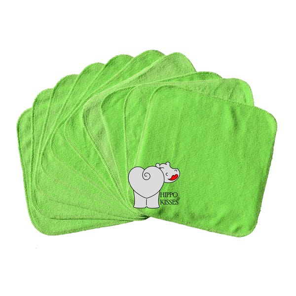 Baby Washcloths (New) Medium Green 10 Pack, Facial Cloths, Washable Sanitizing Wipes